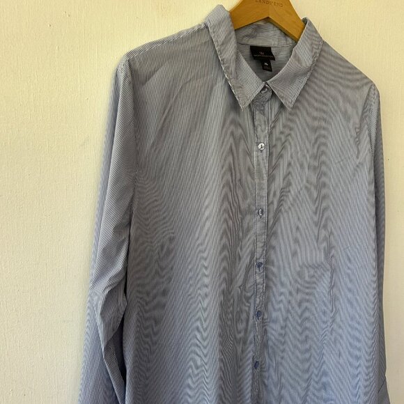 Worthington Blouse Womens XL Blue Striped Button Front Collared - Picture 2 of 6